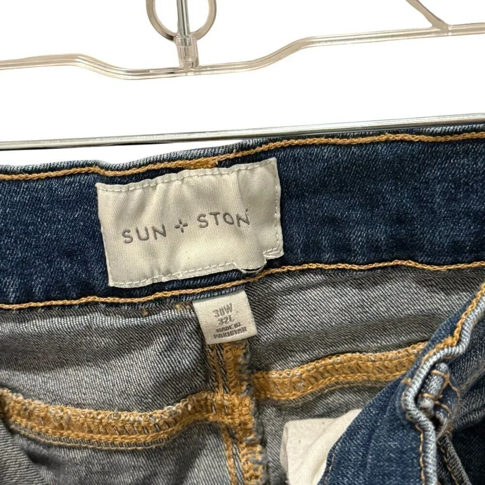 Sun + Stone Mens Distressed Slim-Fit Jeans Medium Wash Blue 32W